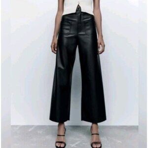 Zara High-Waisted Faux Leather Marine Straight Pants